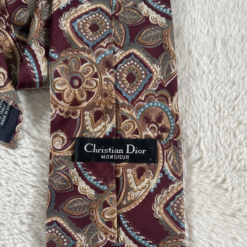 Dior Burgundy and Gold Paisley Tie